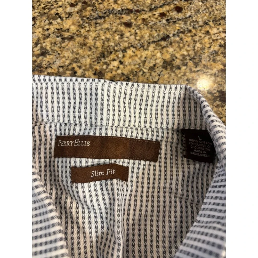 (2 BUNDLE) NWT Perry Ellis & JB Holt Button Down Shirt Blue Grey Slim Athletic L